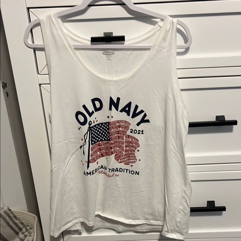 Old Navy White Graphic Tank Top